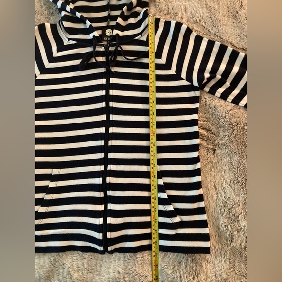JONES NEW YORK Sport (Small) 100% Cotton Hoodie, Black + Cream Striped - Picture 7 of 12